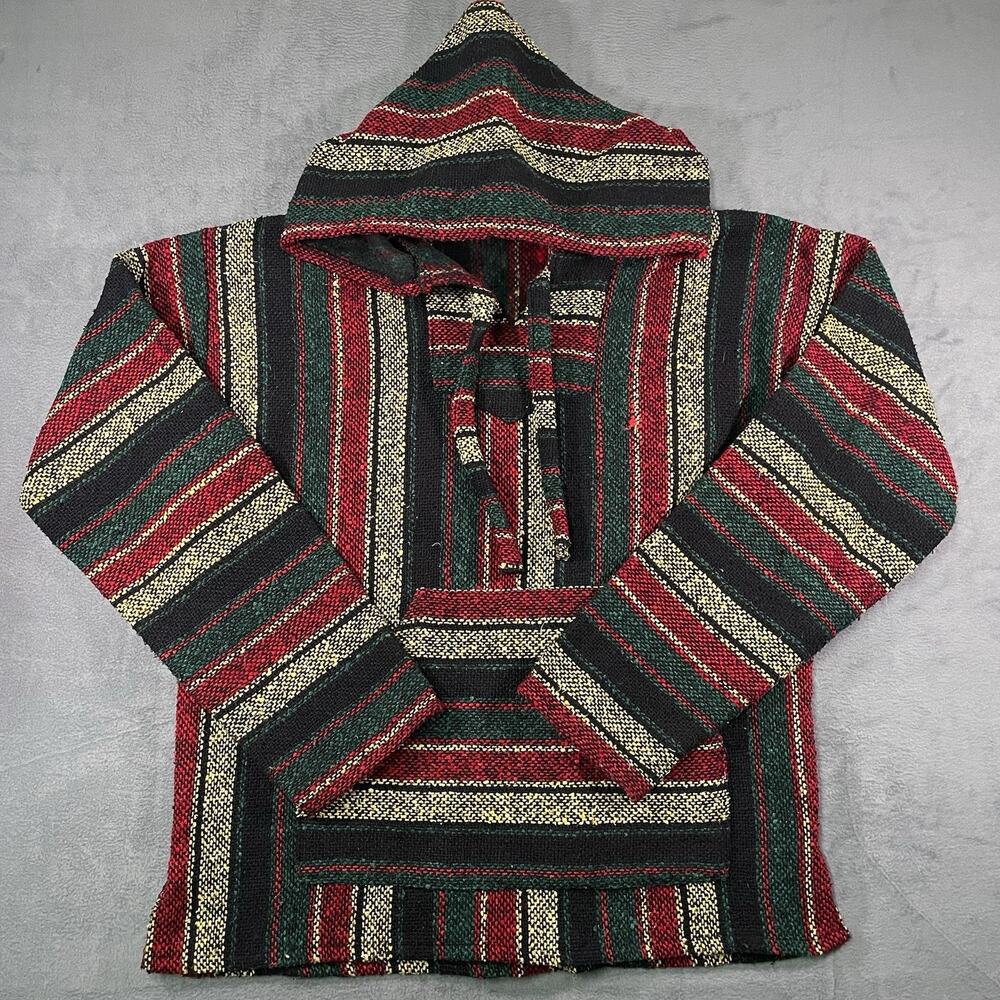 Earthbound Trading Baja Hoodie Multicolor Men’s L Striped Drug Rug Hippie
